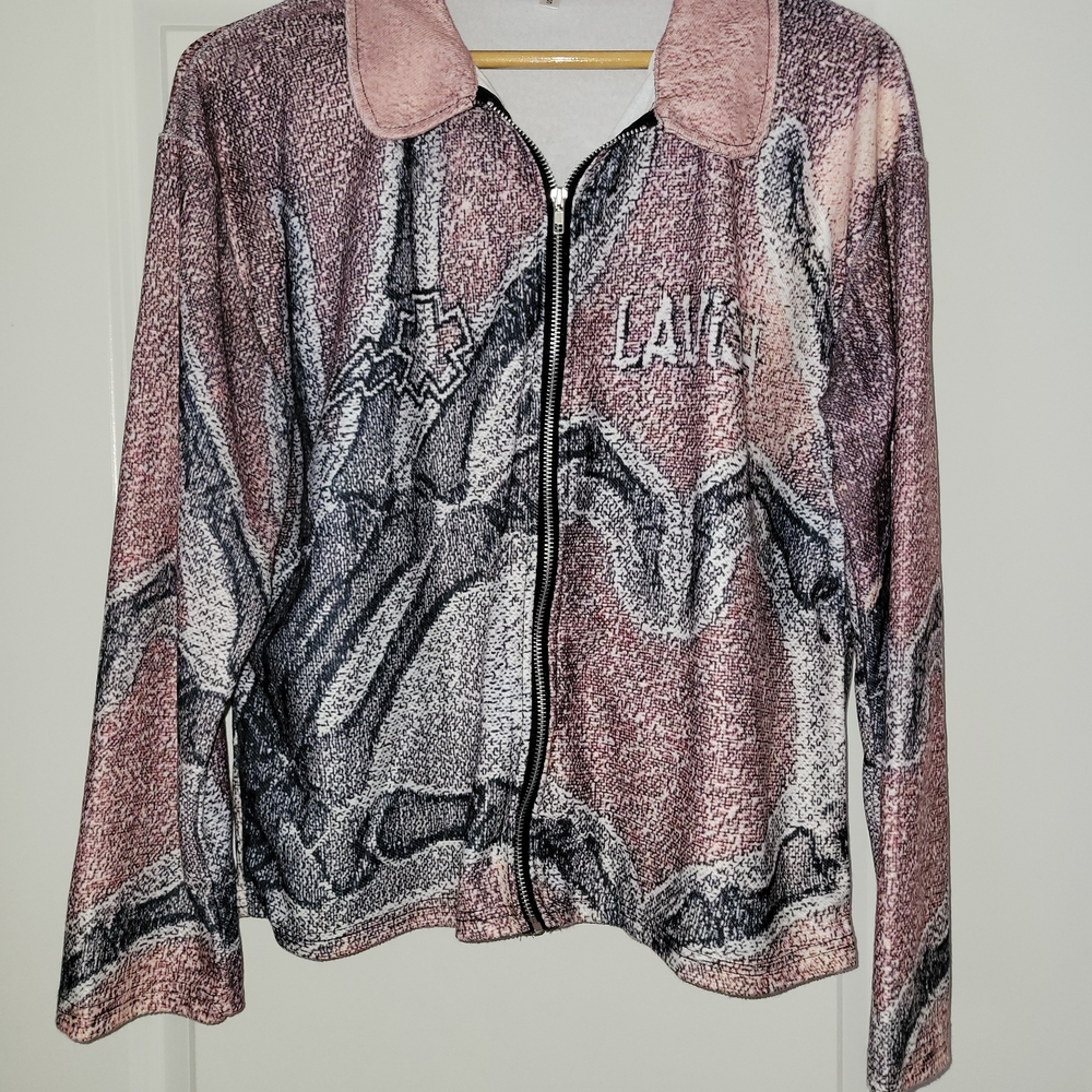La Hearts Women's Artistic Pink and Gray Bomber Jacket